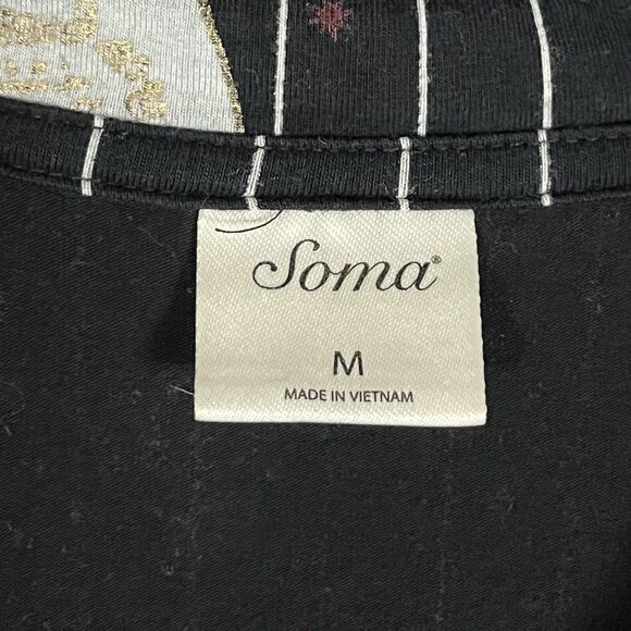 Soma Pajama Top Embraceable Medium Champagne Pin Stripe Floral Berries New Year‎ - Picture 3 of 10